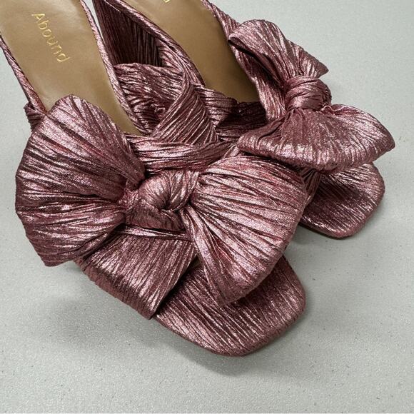 Abound Pink Glitter Fabric Chunky Heel Mule Womens 8 Bow Coquette Girly Peep Toe - Picture 3 of 10